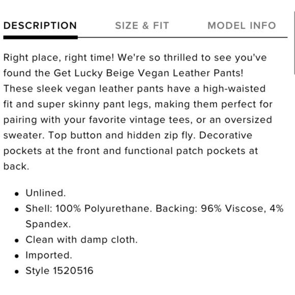 Bagatelle NYC Get Lucky Beige Vegan Leather Pants - Picture 7 of 9